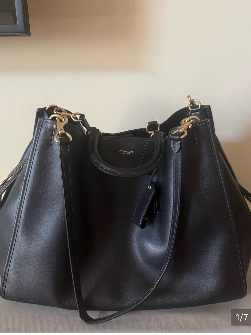 Coach Rogue 40 Black Leather Tote with Gold-Tone Hardware - Picture 3 of 4